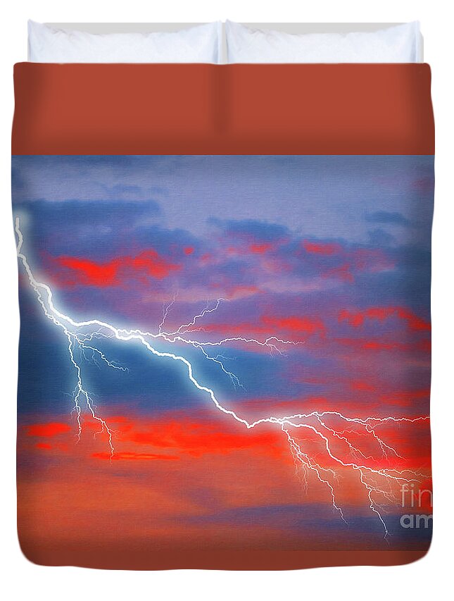 Lightning Duvet Cover featuring the digital art The Stroke of Light by Donna L Munro