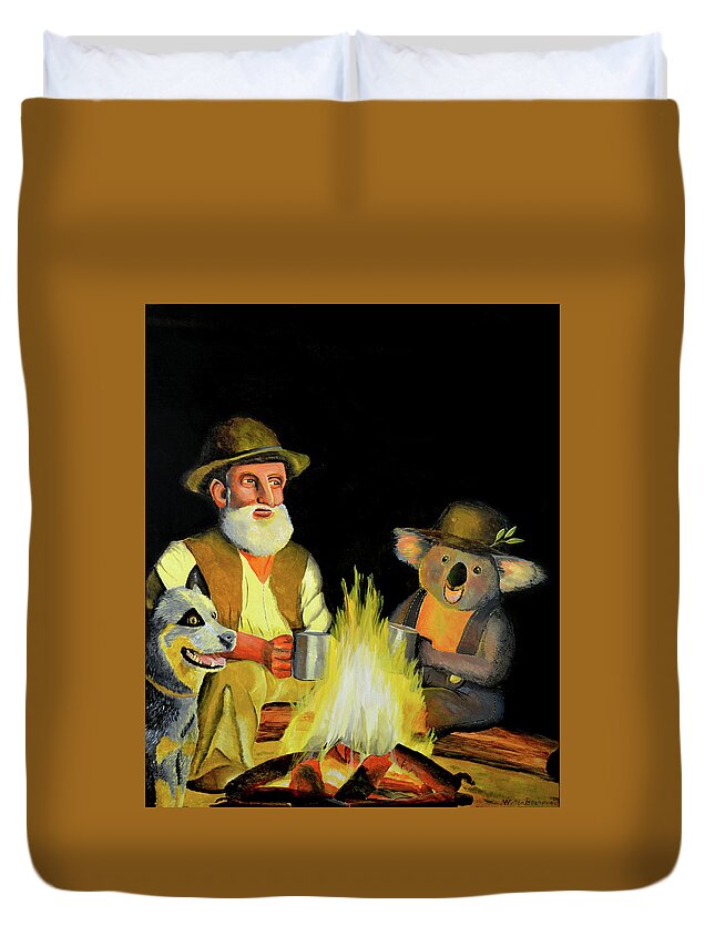 Australian Art Duvet Cover featuring the painting The Swagman and the Koala by Winton Bochanowicz