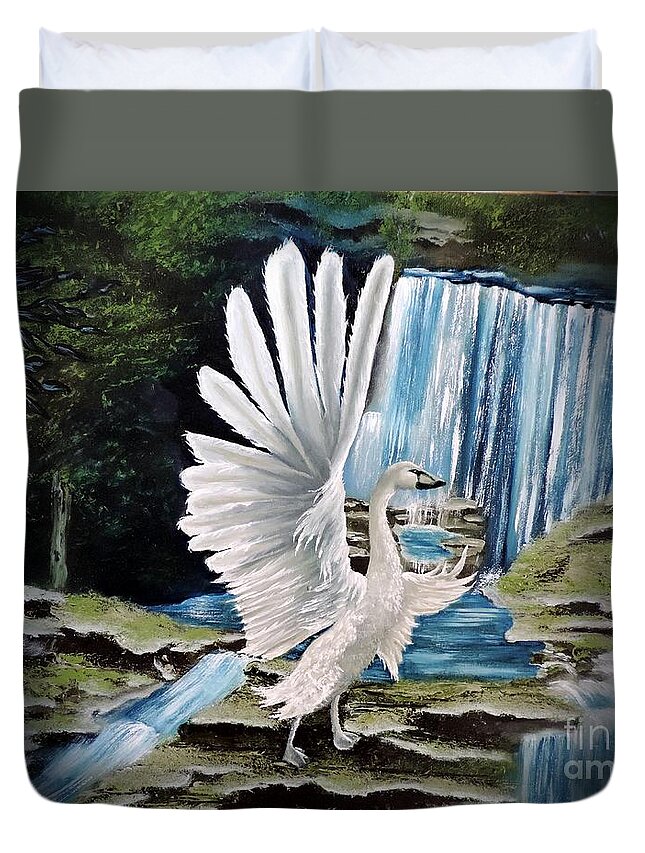 Blues Duvet Cover featuring the painting The Swan by Dianna Lewis