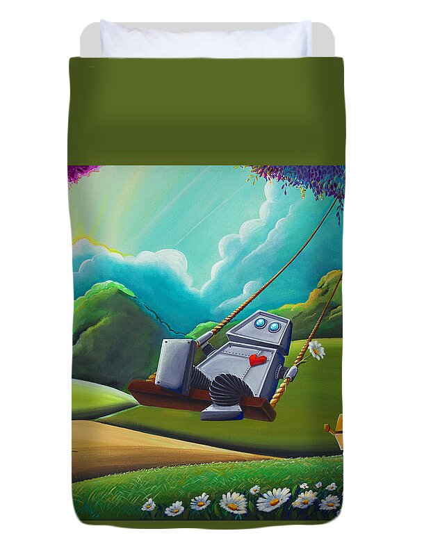 Robots Duvet Cover featuring the painting The Swing by Cindy Thornton
