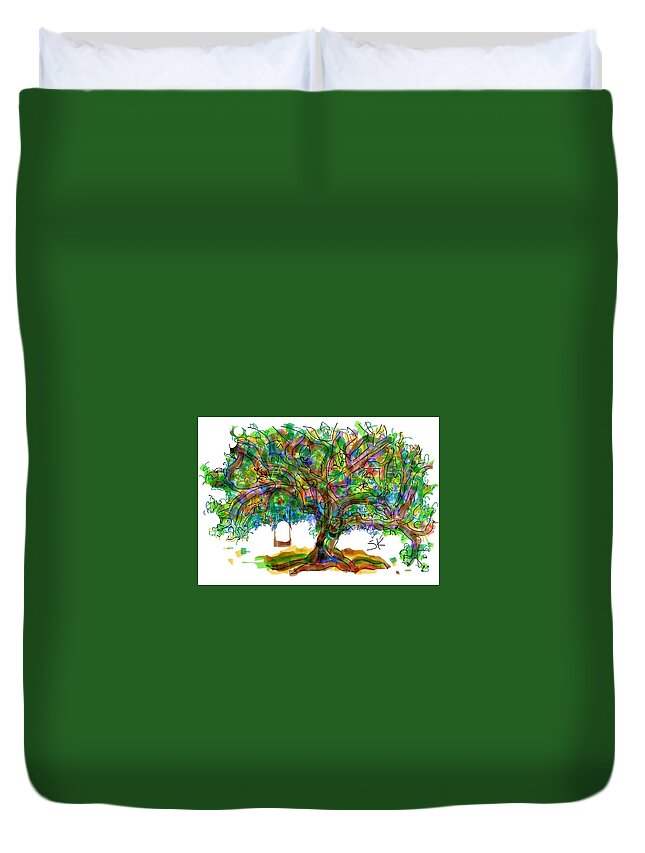 Tree Duvet Cover featuring the digital art The Swing by Sherry Killam