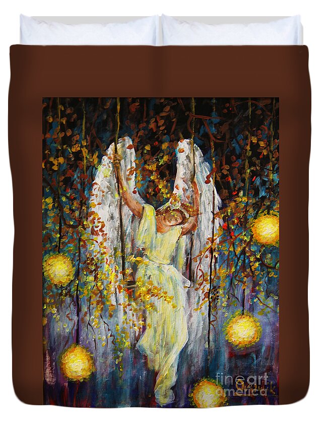 The Swinging Angel Duvet Cover featuring the painting The Swinging Angel by Dariusz Orszulik
