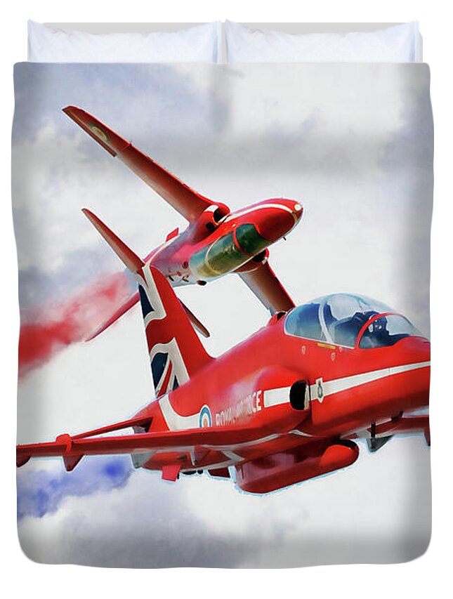 Red Arrows Art Duvet Cover featuring the digital art The Synchro Pair by Airpower Art