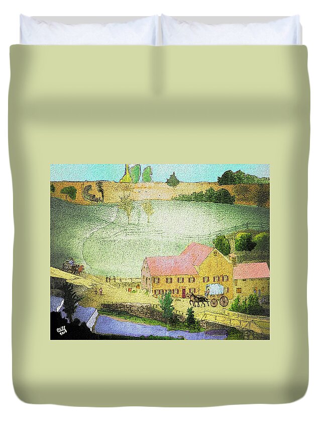  Duvet Cover featuring the painting The Tavern by Cliff Wilson