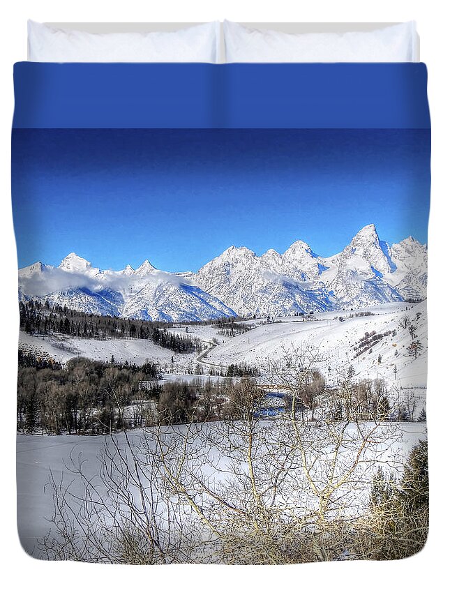 Grand Teton National Park Duvet Cover featuring the photograph The Tetons from Gros Ventre Valley by Don Mercer