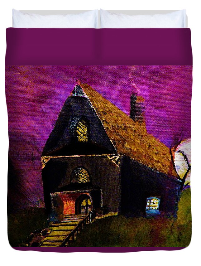 Cabin Duvet Cover featuring the painting The Tidy Cabin by Lisa Kaiser