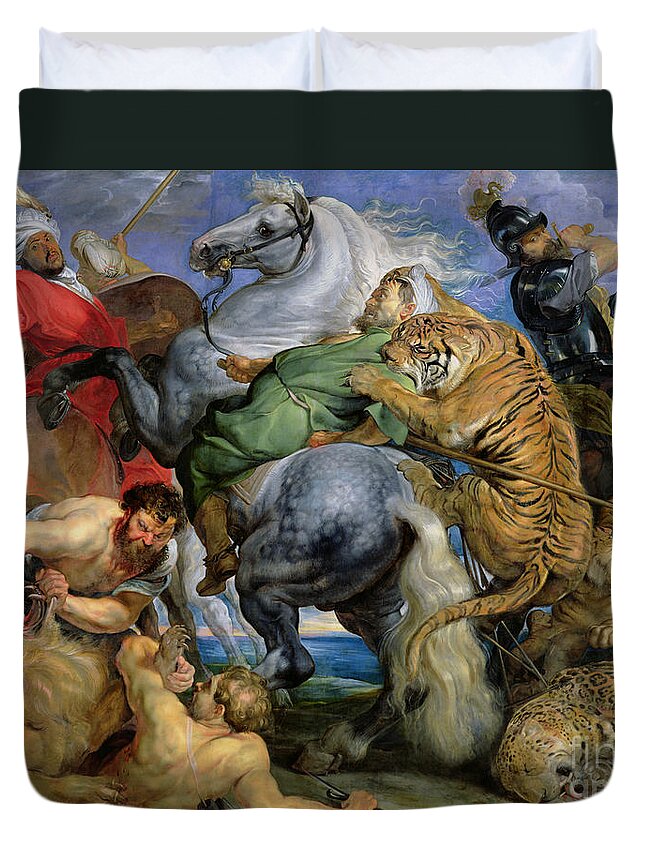 The Duvet Cover featuring the painting The Tiger Hunt by Rubens by Rubens