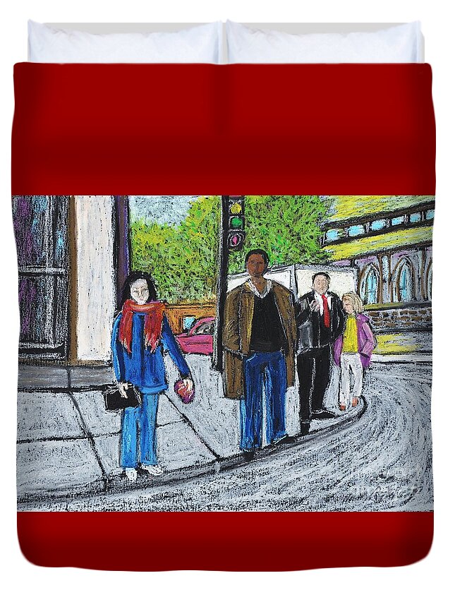 Montreal Duvet Cover featuring the painting The Tourist by Reb Frost