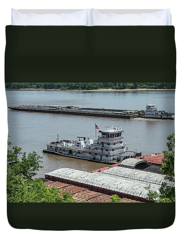 Mississippi River Duvet Cover featuring the photograph The Towboat Buckeye State by Garry McMichael