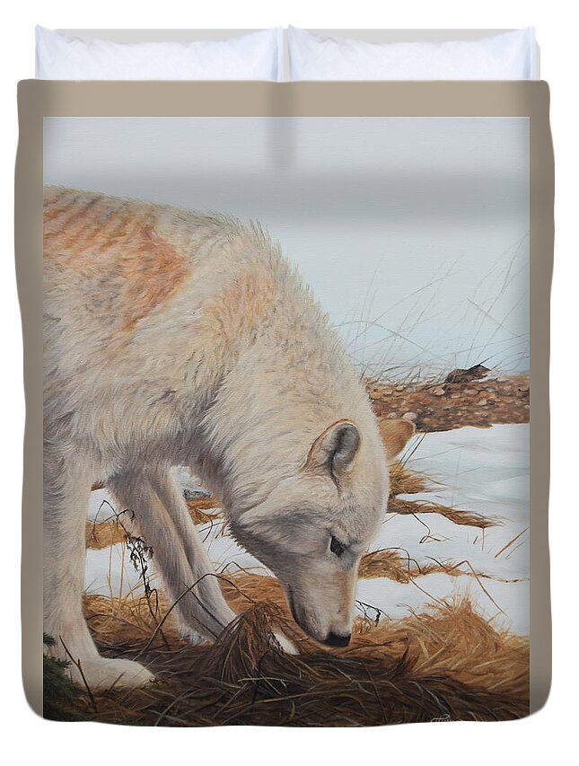 Wolf Duvet Cover featuring the painting The Tracker by Tammy Taylor