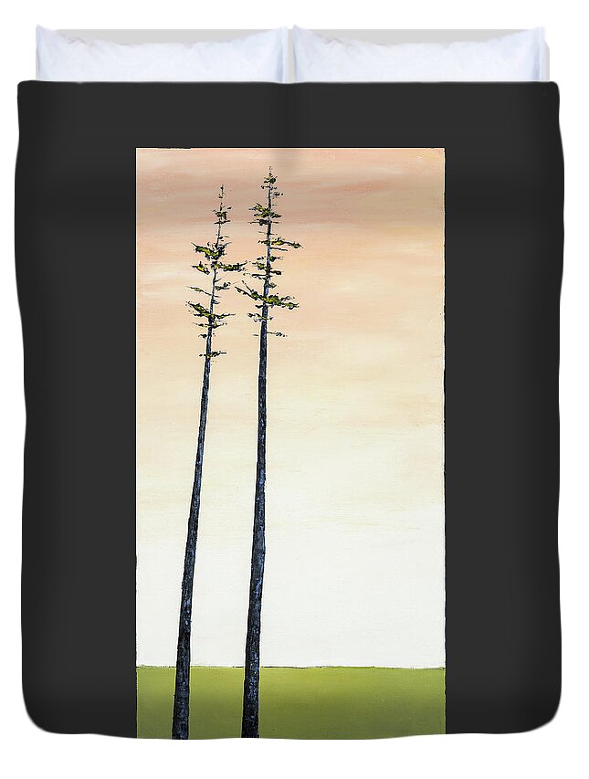Trees Duvet Cover featuring the painting The Trees are So Tall Here  by Carolyn Doe