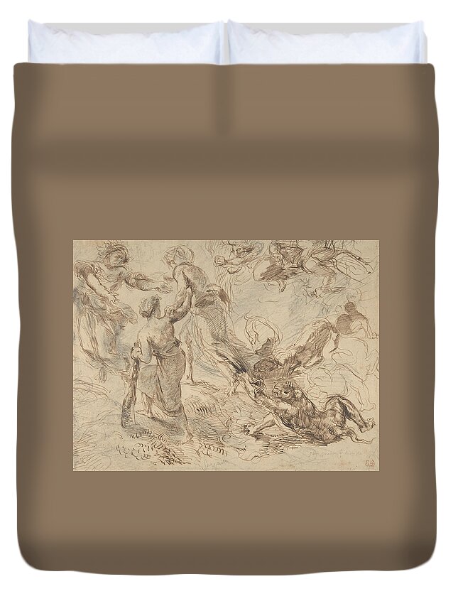 19th Century Art Duvet Cover featuring the drawing The Triumph of Genius over Envy by Eugene Delacroix