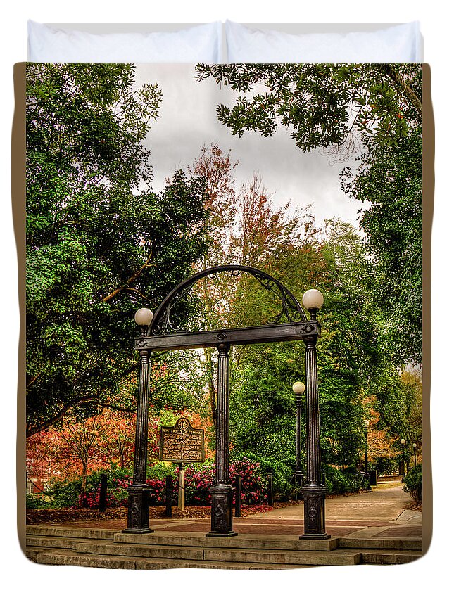Reid Callaway Traditions Live On Duvet Cover featuring the photograph The UGA Arch 7 The University Of Georgia Athens Georgia Fall Art by Reid Callaway