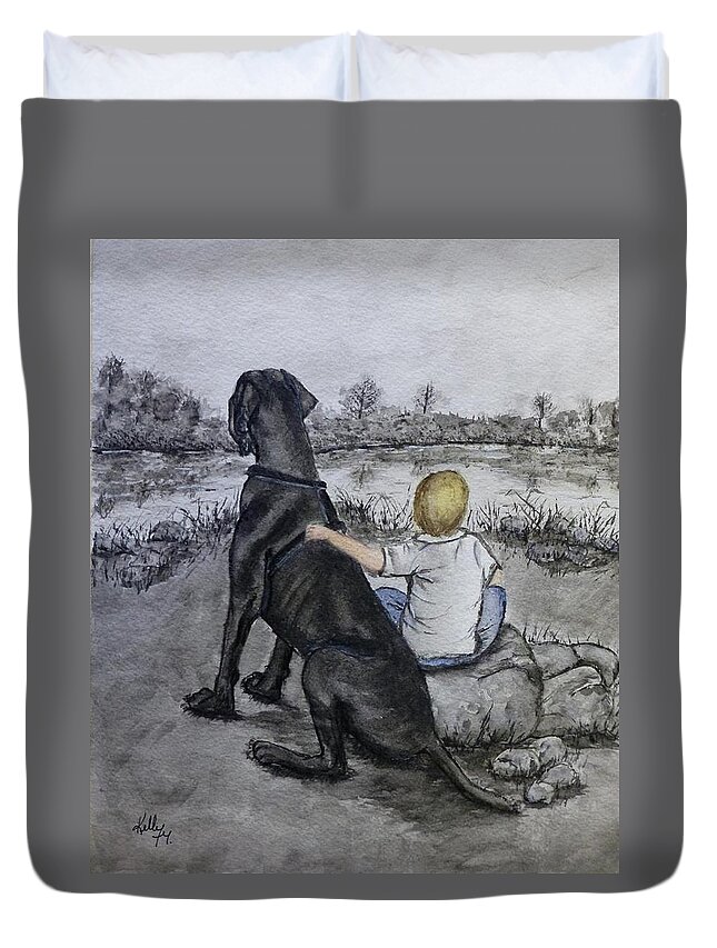Great Dane Duvet Cover featuring the painting The Ultimate best friend by Kelly Mills