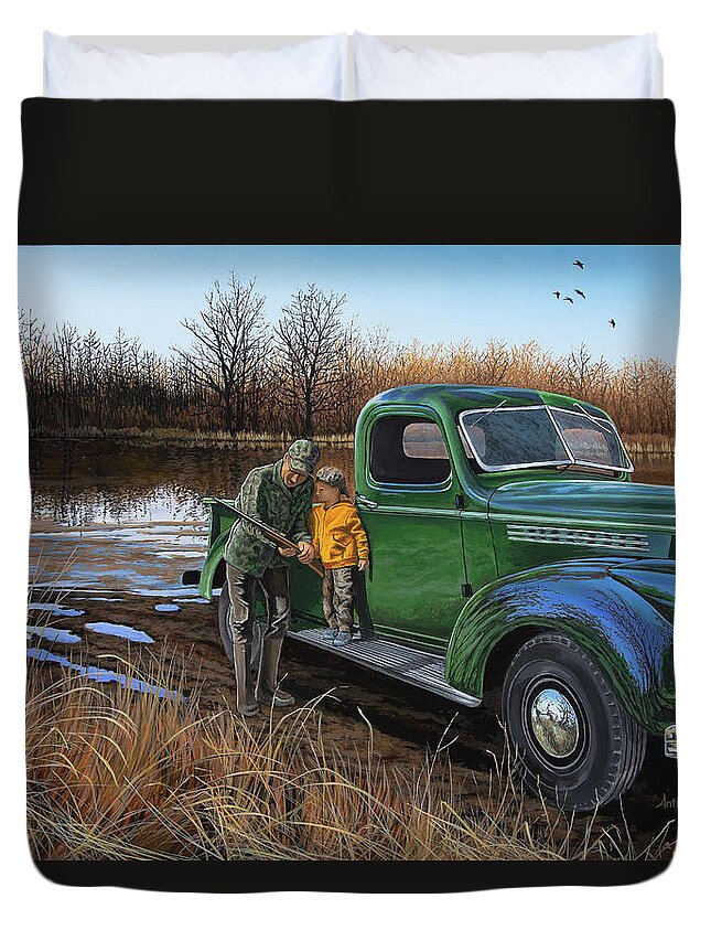 Truck Duvet Cover featuring the painting The Understudy by Anthony J Padgett