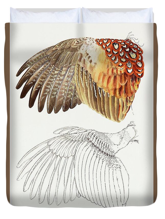 Pheasant Wing Duvet Cover featuring the painting The Upper Side of the Pheasant Wing by Attila Meszlenyi