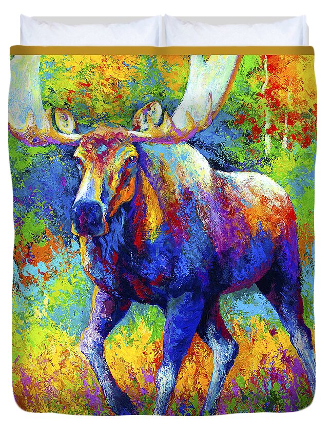 Moose Duvet Cover featuring the painting The Urge To Merge - Bull Moose by Marion Rose