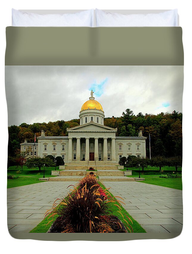 Vermont Duvet Cover featuring the photograph The Vermont State Capital Building by Gary Corbett