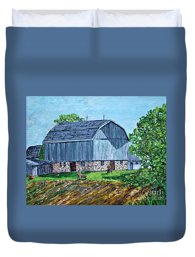 The Victory Garden Farm Duvet Cover featuring the painting The Victory Garden Farm by Richard Wandell