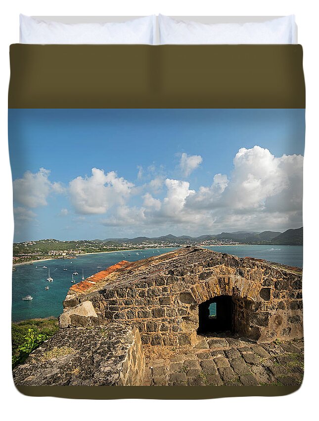 Pigeon Duvet Cover featuring the photograph The view from Fort Rodney on Pigeon Island Gros Islet Caribbean by Toby McGuire
