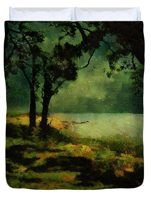 Landscape Duvet Cover featuring the painting The View from Peter's Bench by RC DeWinter