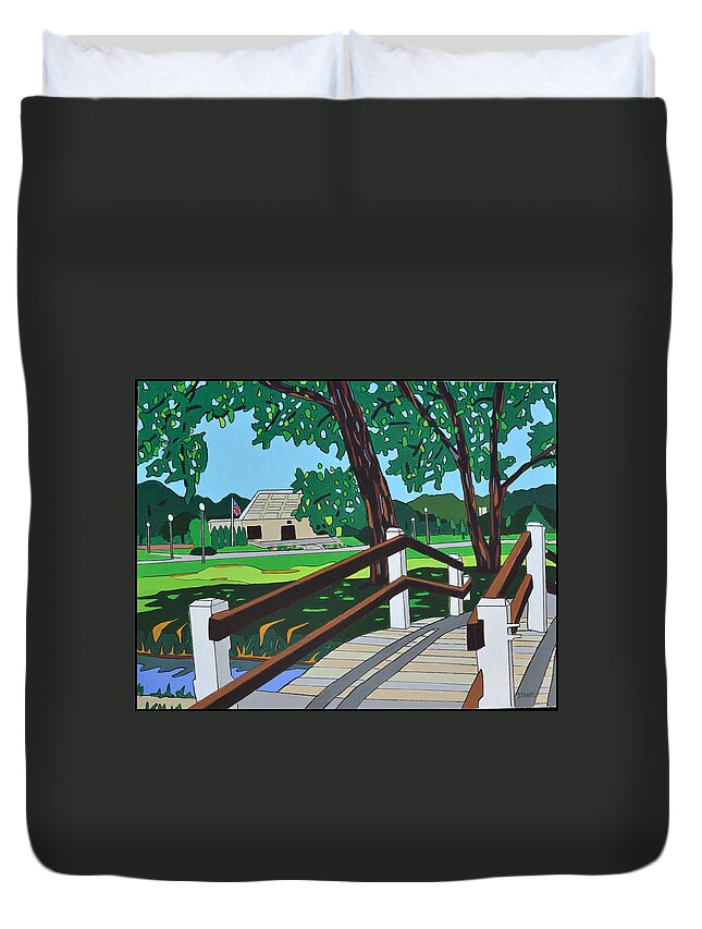 Valley Stream Duvet Cover featuring the painting The Village Green by Mike Stanko