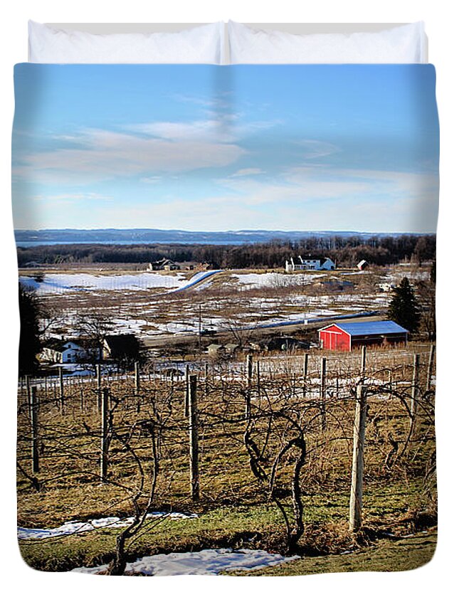 Vineyard Duvet Cover featuring the photograph The Vineyard on Old Mission by Laura Kinker