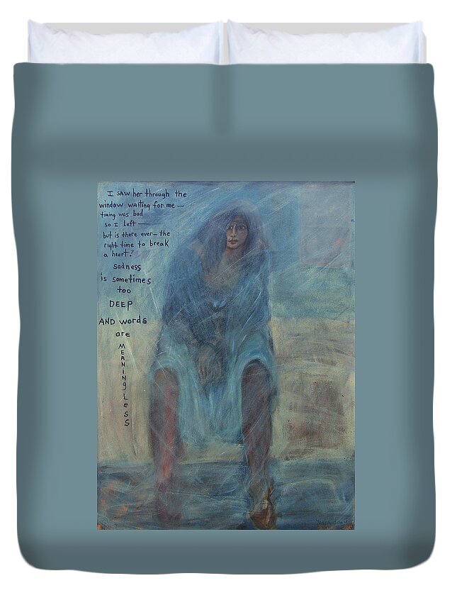 Katt Yanda Original Art Lady Sitting Oil Painting Girl Sitting Waiting Dress Skirt Duvet Cover featuring the painting The Waiting by Katt Yanda