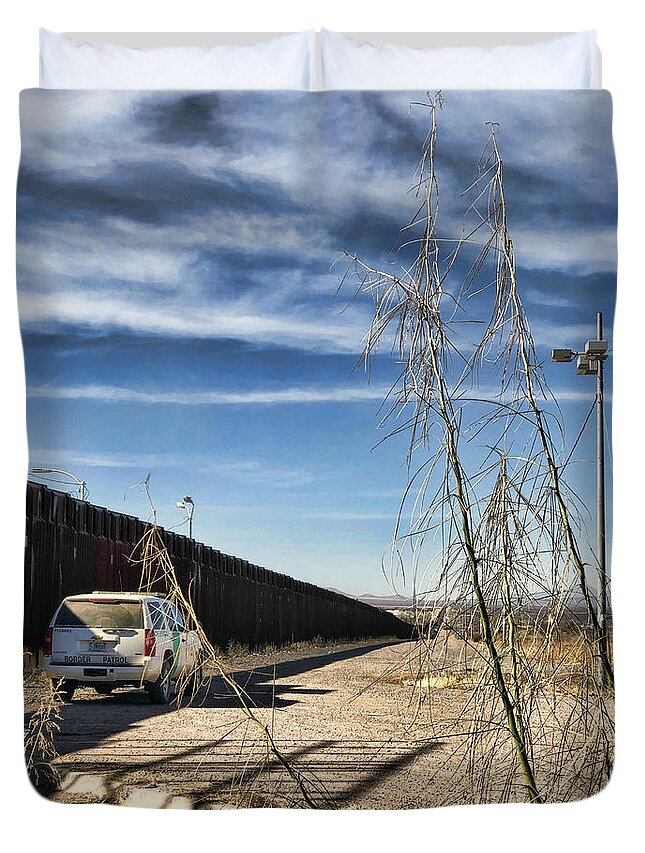 Us-mexico Border Wall Duvet Cover featuring the photograph The Wall by Tatiana Travelways