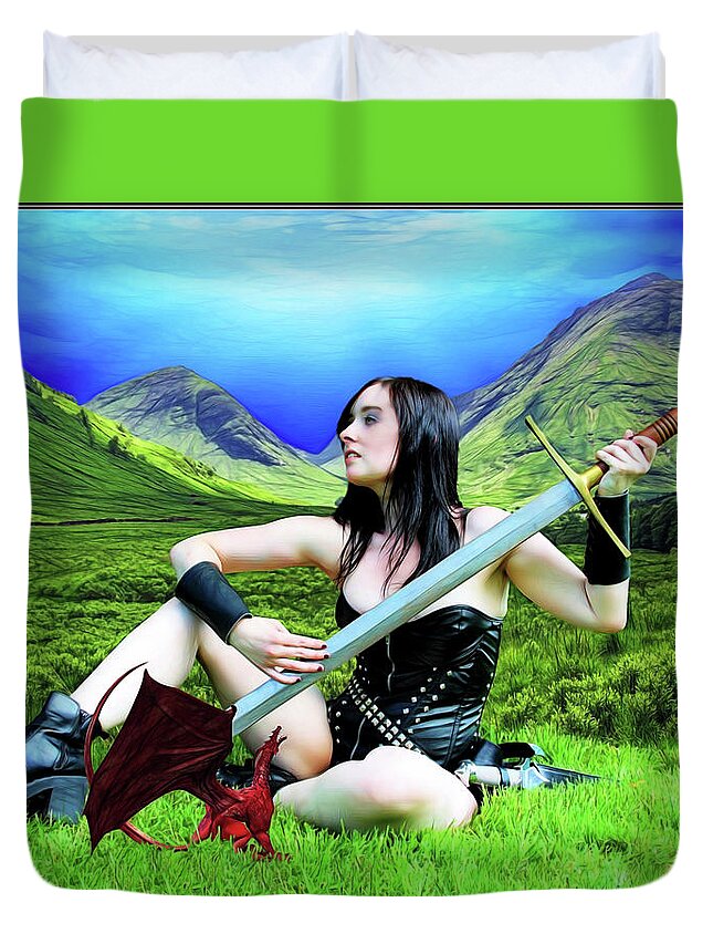 Dragon Duvet Cover featuring the photograph The Warrior And The Pseudo Dragon by Jon Volden