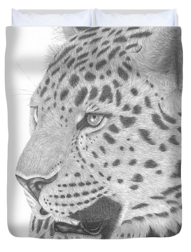Leopard Duvet Cover featuring the drawing The Watchful Leopard by Patricia Hiltz