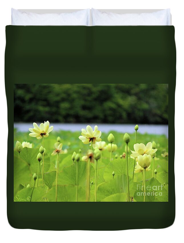 Green Duvet Cover featuring the photograph The Water Fields by September Stone