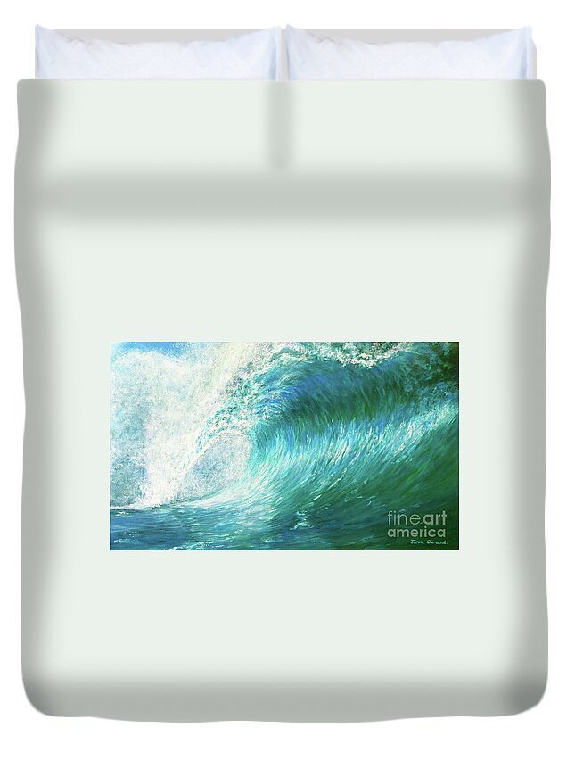 Wave Duvet Cover featuring the painting The Wave Curl Curl by Jackie Sherwood