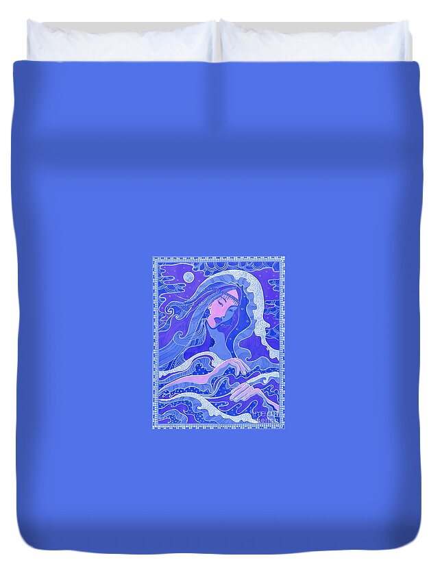Fantasy Duvet Cover featuring the painting The Wave by Julia Khoroshikh