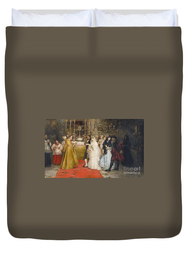 Juan Pablo Salinas Spanish 1871 - 1946 The Wedding Vows Duvet Cover featuring the painting The Wedding Vows, by MotionAge Designs