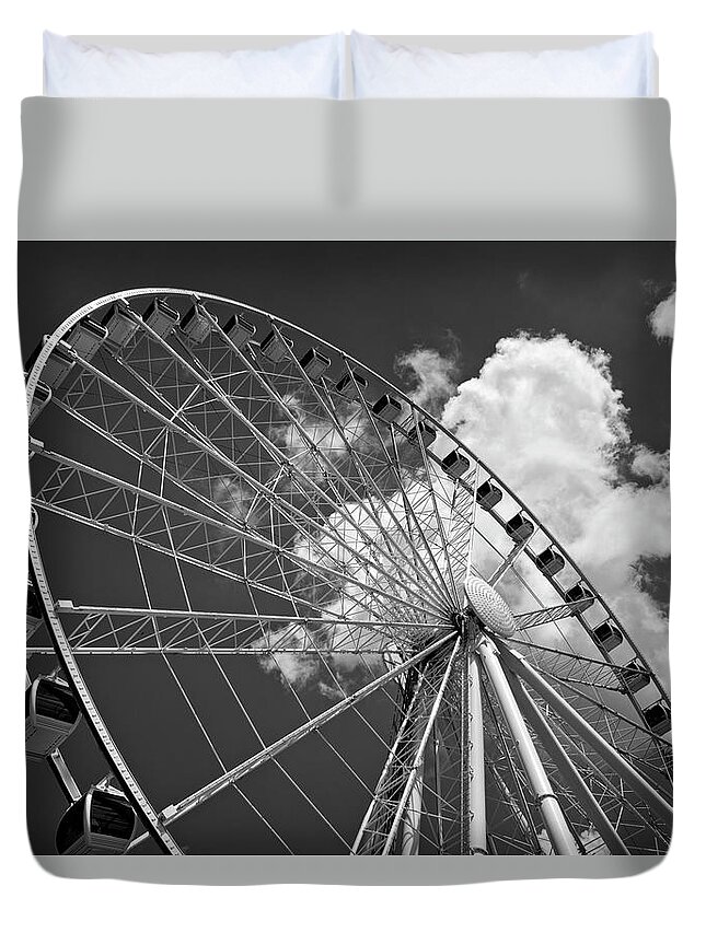 Great Smoky Mountain Wheel Duvet Cover featuring the photograph The Wheel And Sky In Black and White by Greg and Chrystal Mimbs