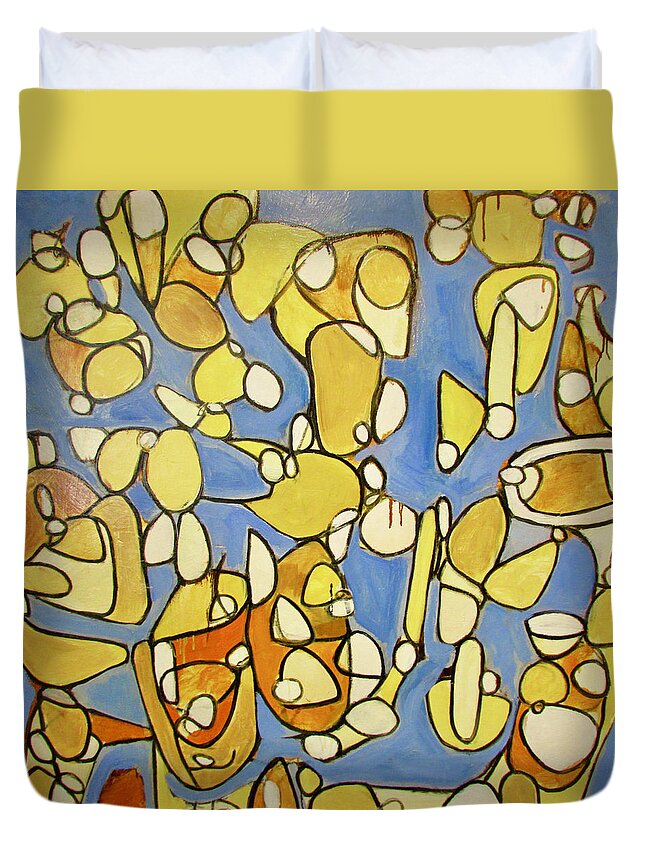 Yellow Duvet Cover featuring the painting The Whisper by Steven Miller