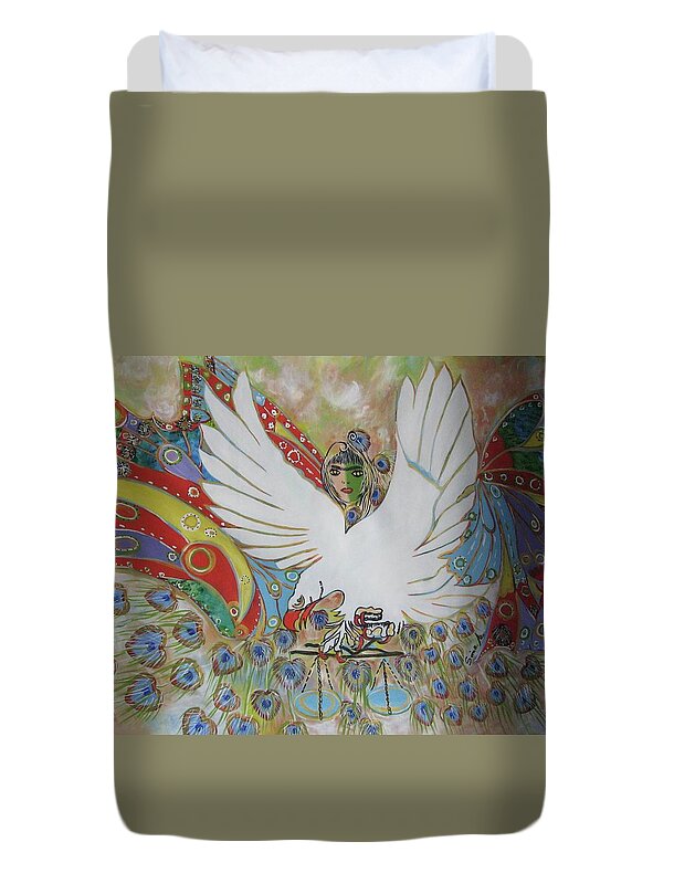 Abstract Duvet Cover featuring the painting The White Eagle by Sima Amid Wewetzer