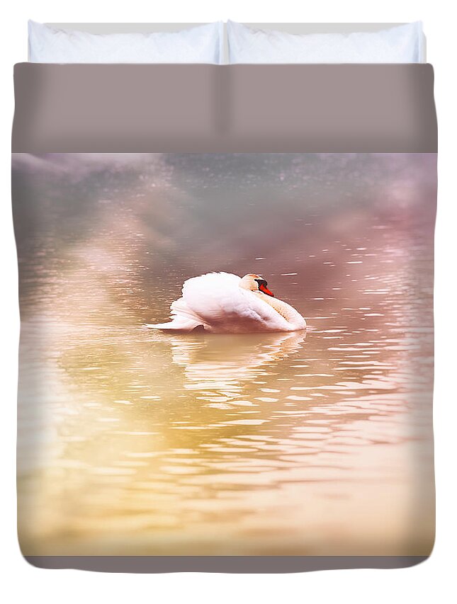 Swan Duvet Cover featuring the photograph The White Pearl by Jaroslav Buna