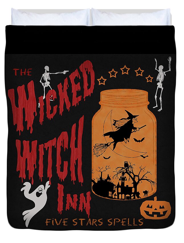 The Wicked Witch Inn Duvet Cover featuring the painting The Wicked Witch Inn by Georgeta Blanaru