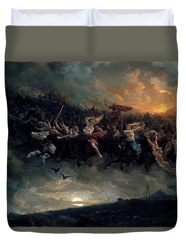 Norse Gods Duvet Cover featuring the painting The wild Hunt of Odin by Peter Nicolai Arbo