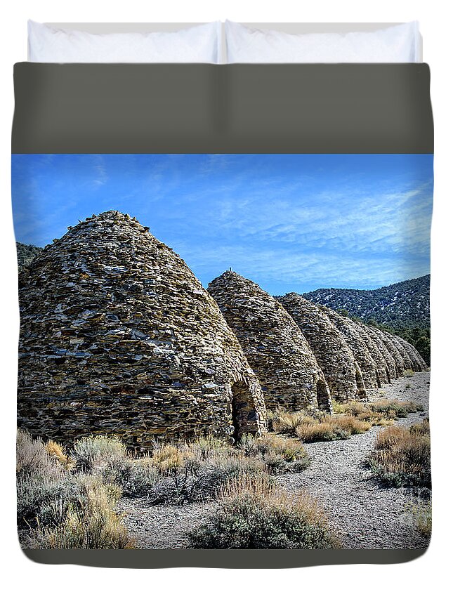 Adventure Duvet Cover featuring the photograph The Wildrose Charcoal Kilns by Charles Dobbs