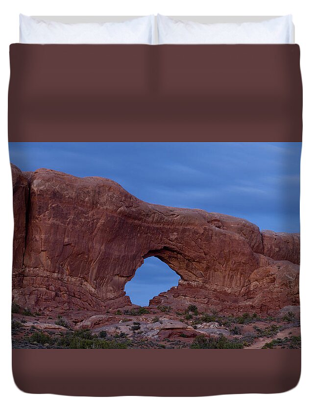 Window Duvet Cover featuring the photograph The Window at Arches N.P. after dark by Gary Langley