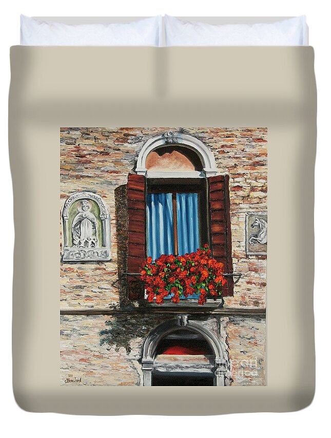 Window Paintings Duvet Cover featuring the painting The Window by Charlotte Blanchard