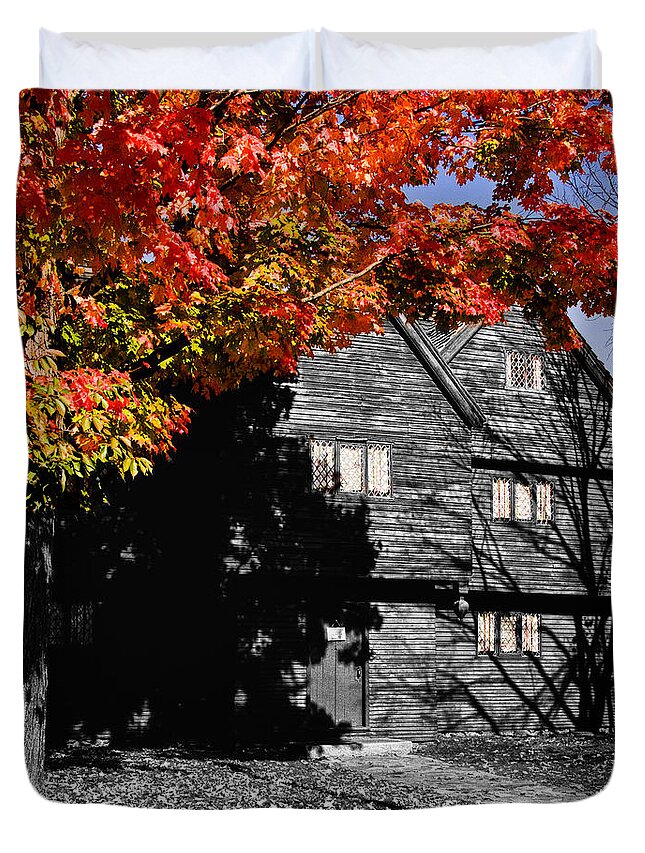 Salem Duvet Cover featuring the photograph The Witch house in autumn by Jeff Folger