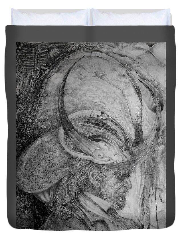 Drawing Duvet Cover featuring the drawing The Wizard Of Earth-sea by Otto Rapp