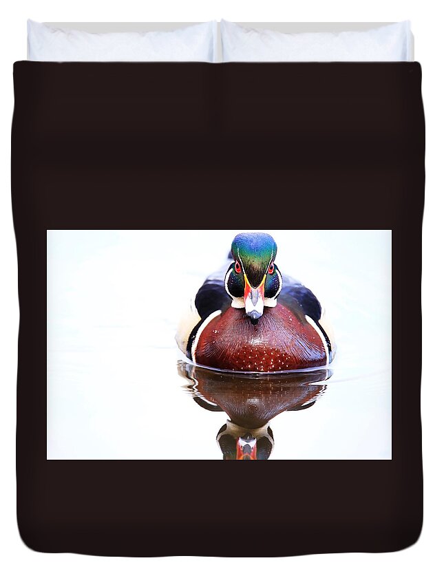 The Wood Duck Look Duvet Cover featuring the photograph The wood duck look by Lynn Hopwood