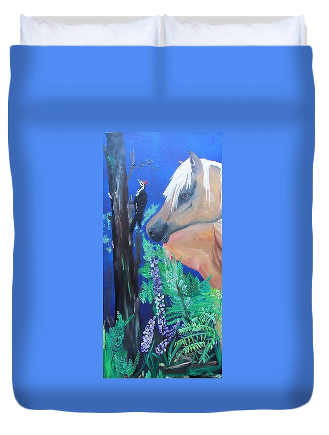 Horse Duvet Cover featuring the painting The Woodlands by Susan Voidets
