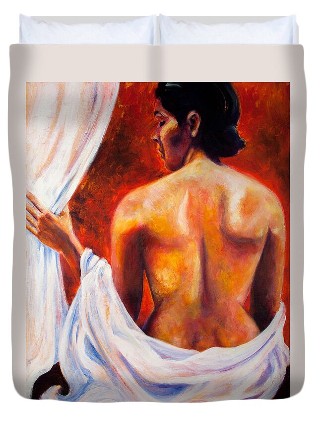 Nude Duvet Cover featuring the painting The World at Bay by Jason Reinhardt