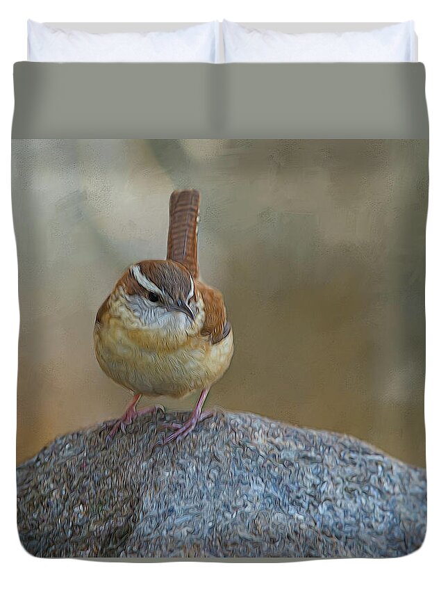 Bird Duvet Cover featuring the photograph The Wren by Cathy Kovarik